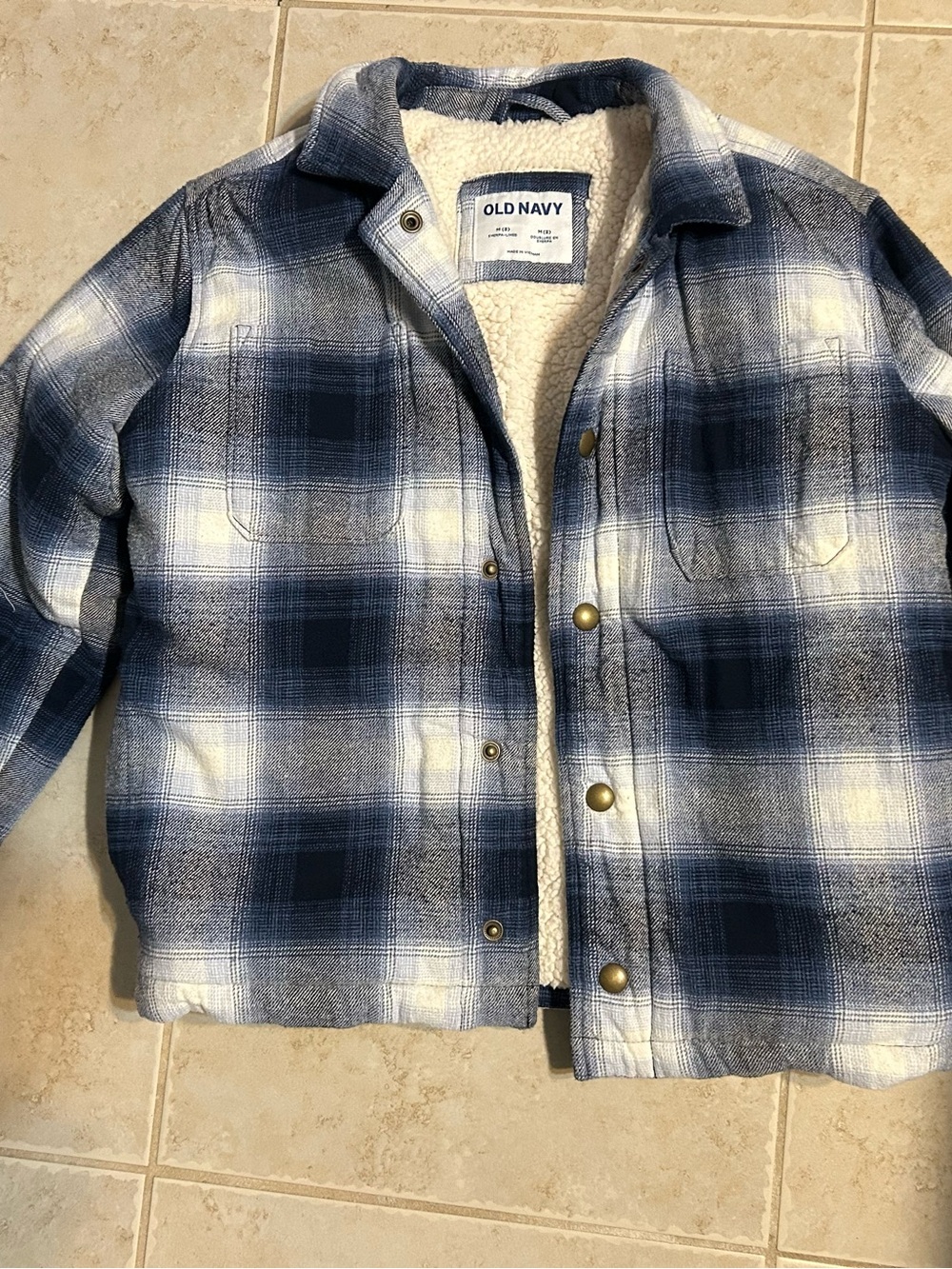 Old Navy Navy and White Plaid Sherpa-Lined Shirt Jacket